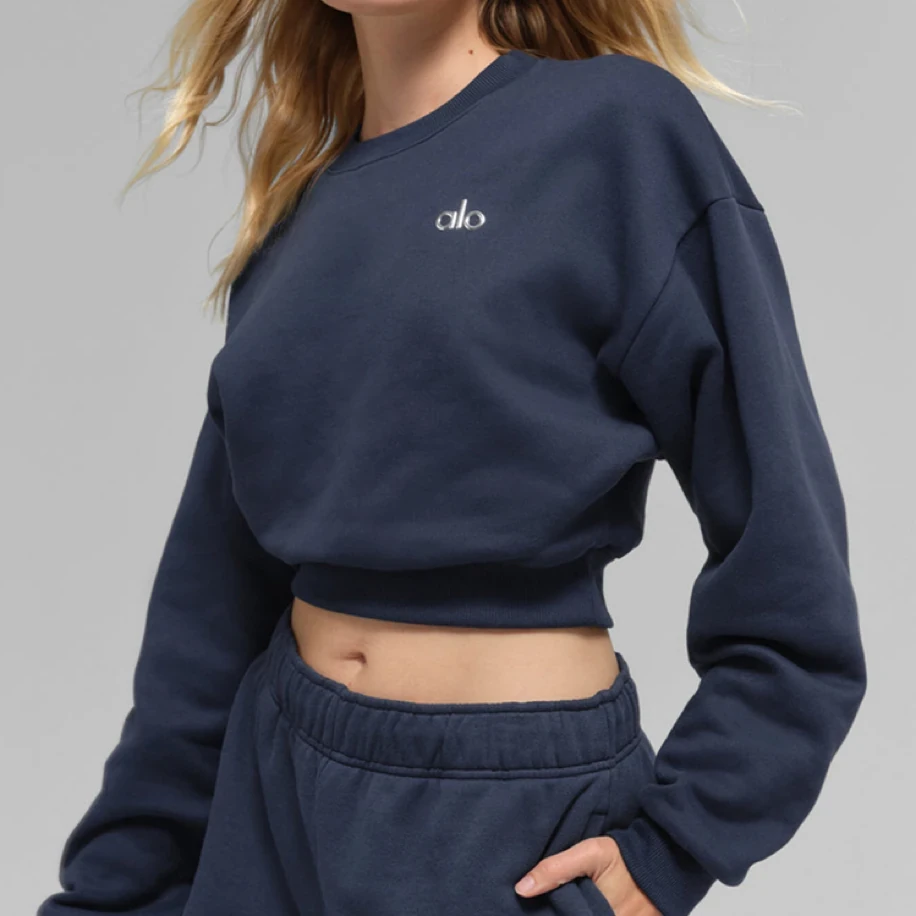 Alo Yoga Accolade Navy Crop Sweatshirt